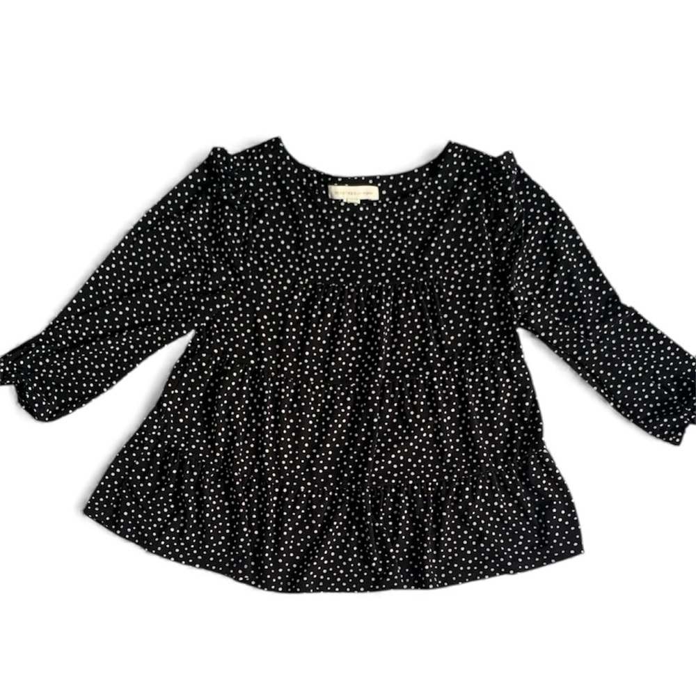 Black Flowy Tiered Top with Small White Dots